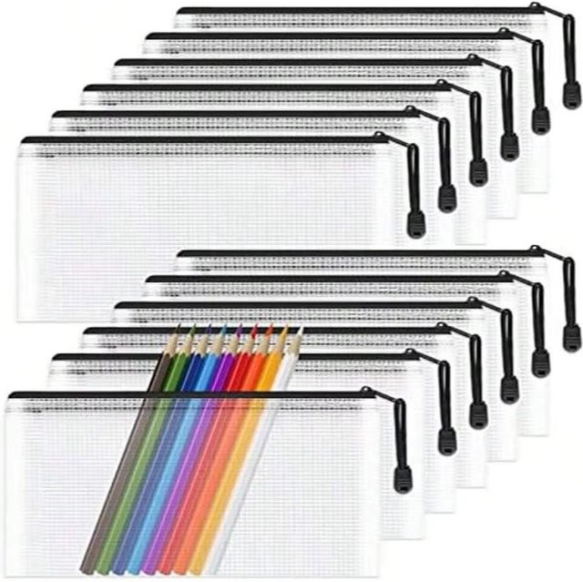 Transparente wasserdichte Gitter-Stifttasche mit Reißverschluss aus Kunststoff, A6, Schwarz - Bild 1