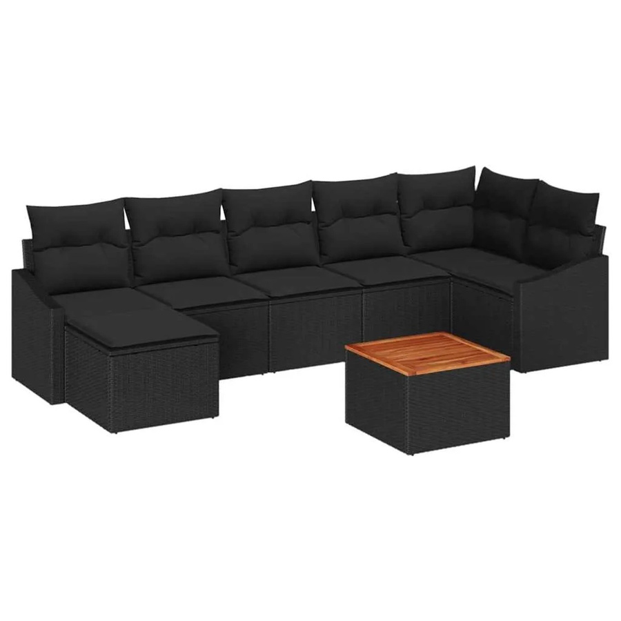 vidaXL Garten-Sofa-Set aus Poly-Rattan mit Kissen, 8-teilig, Schwarz - Bild 2
