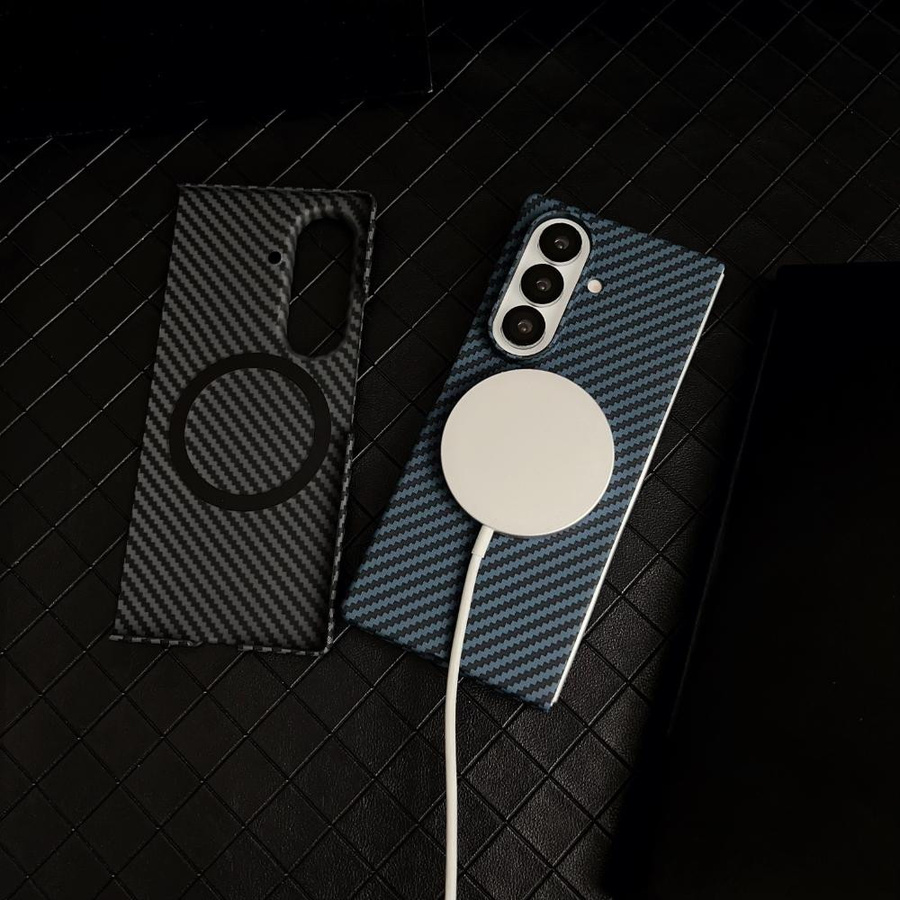 MagSafe Handyhülle mit Aramidfaser-Muster für Samsung Galaxy Z Fold 7 6 5 4 3, Farbe: Schwarz - Bild 1