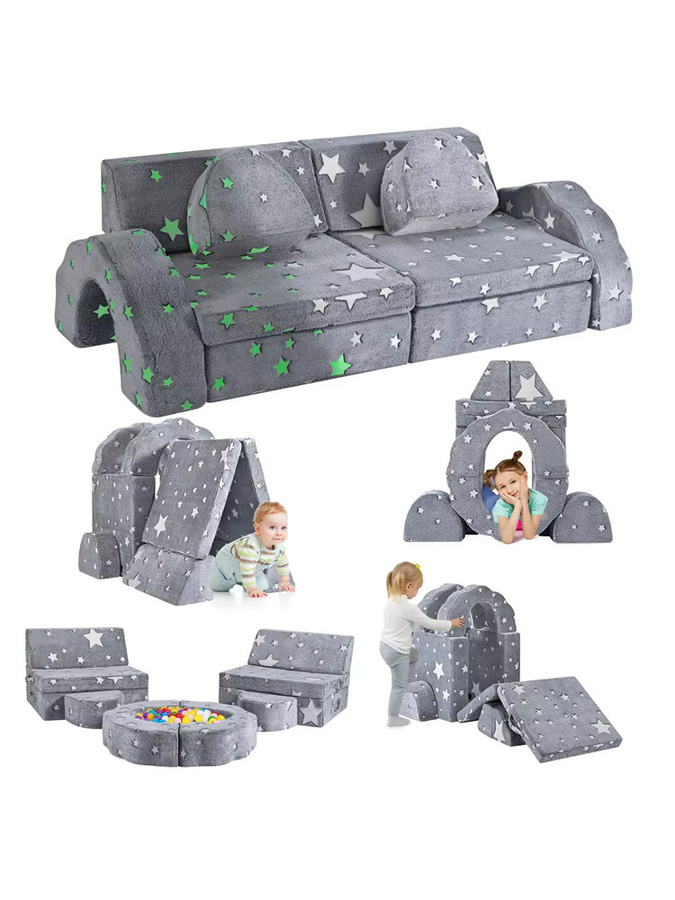 10 Stück Rbefeuly Kinder-Sofabett, umwandelbares modulares Sofa für Kleinkinder, grau, modern und abstrakt - Bild 5