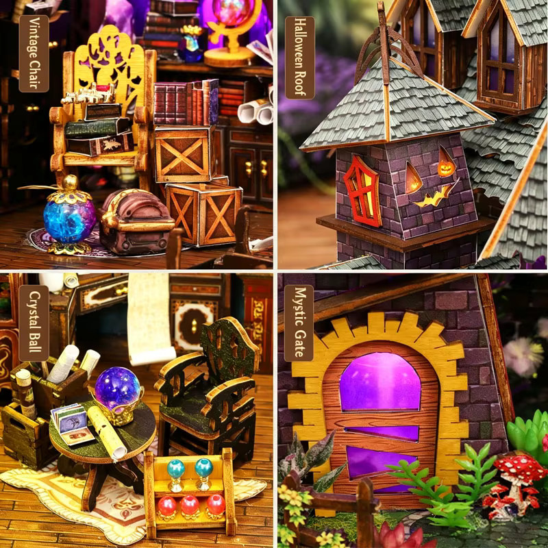 zuuton Magisches Hexenhaus, 3D Holzpuzzle, DIY Bausatz, mit warmer LED-Beleuchtung - Bild 3