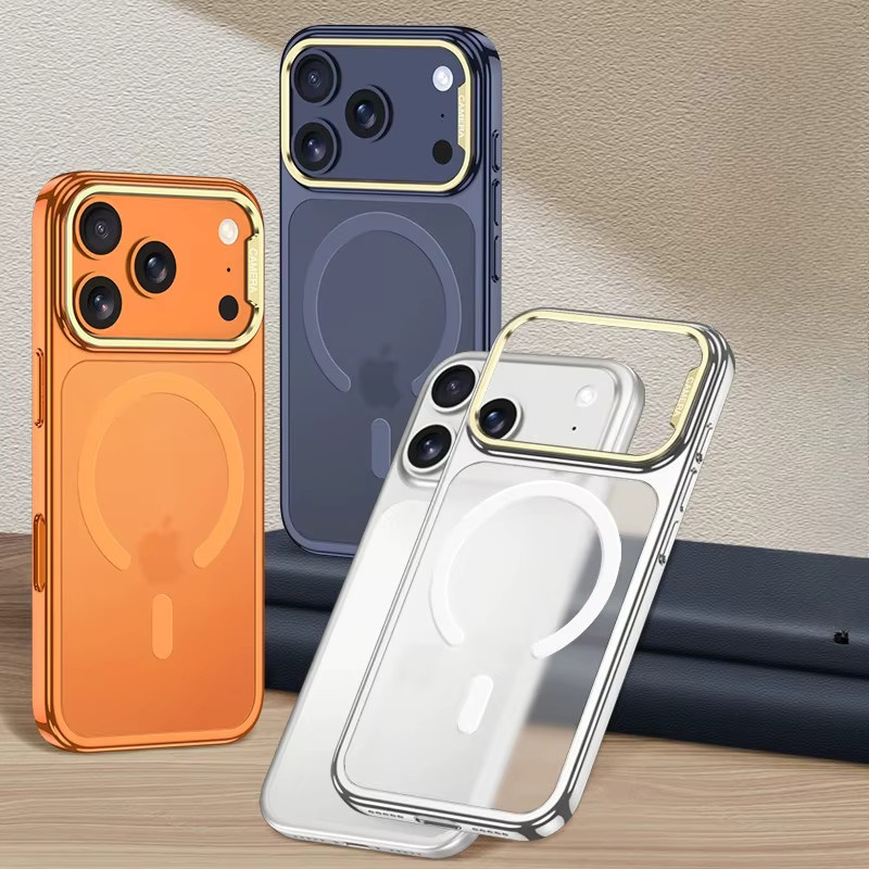 Magnetische MagSafe Handyhülle für Apple iPhone 17 Pro und iPhone 17 Pro Max in Transparent oder Orange, schlanke durchscheinende Schutzabdeckung mit galvanisiertem Finish - Bild 2