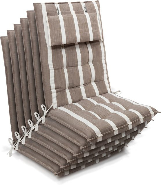 Beautissu 6er Set Sun-HL Hochlehner Auflage Beige-Weiß-Gestreift, B/T/H: 120 x 50 x 8 cm - Bild 1