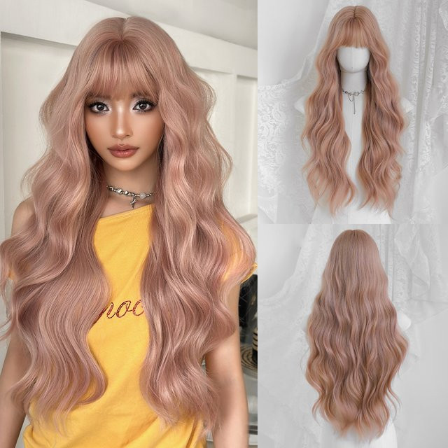 7JHH WIGS Perücke, Lange Wasserwellen, Orange-Rosa, Damen - Bild 1