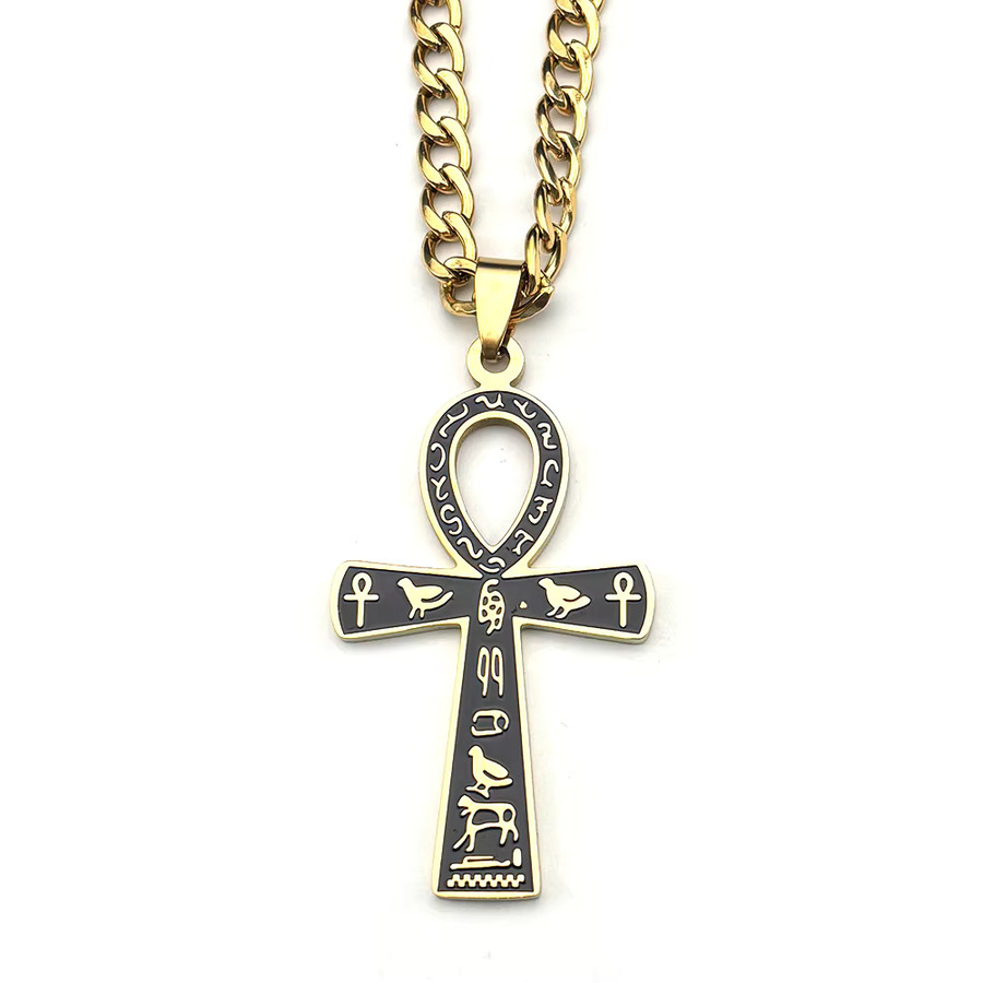 JYTF Halskette Ankh-Kreuz-Anhänger, Edelstahl, goldfarben, Unisex - Bild 2