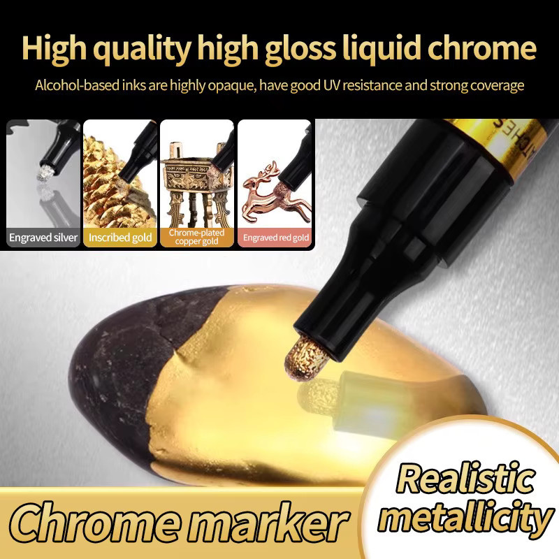 4er-Set wasserfeste Permanent-Marker für Zeichnungen und Nachlackierungen, 2,0 mm Strichstärke, Farben: Silber, Kupfer und Roségold - Bild 3