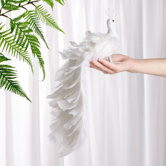 LUSQI Dekorative Pfau-Figur aus Textil in Weiß für Garten, Hochzeit und Weihnachten - Bild 1