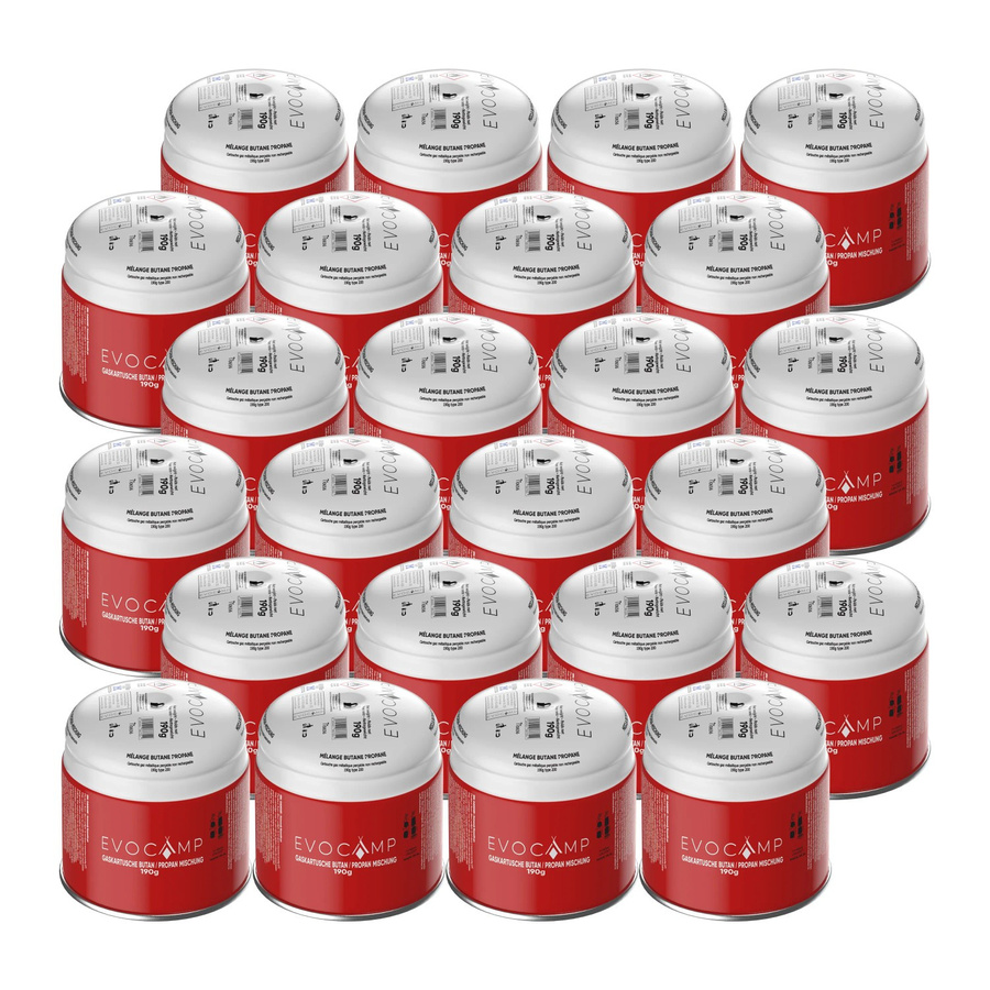 Evocamp Gaskartuschen Set 24 Stück Butan Propan 190g Stechkartuschen Typ 200 EN417 mit Sicherheitsventil für Gaskocher - Bild 2