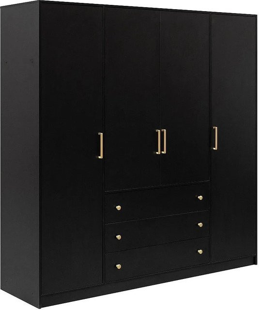 Vente-unique Kleiderschrank Lizandro in Schwarz im Art Deco Design mit integrierten Schubladen, Breite: 196 cm, Tiefe: 58 cm, Höhe: 200 cm - Bild 1