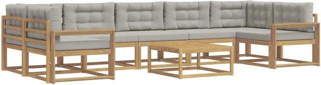 vidaXL Outdoor-Sofagarnitur in L-Form aus Akazienholz mit Kissen und Couchtisch, Weiß und Grau - Bild 1