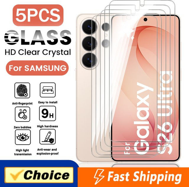 5 Stück Klares Kristall-Hartglas Vollbild-Displayschutzfolie für Samsung Galaxy S26, S26 Ultra und S26+ 5G, Transparent - Bild 1