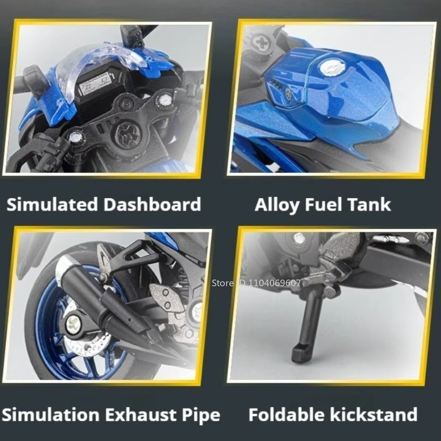 MAKEDA Diecast Modellmotorrad GSX250R H2R R3 in Blau aus Metall mit lenkbarem Vorderrad und Stoßdämpfung im Maßstab 1:18 - Bild 2