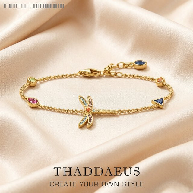 Thaddaeus Armband, 925 Silber, vergoldet, bunt, Libelle, Damen - Bild 1