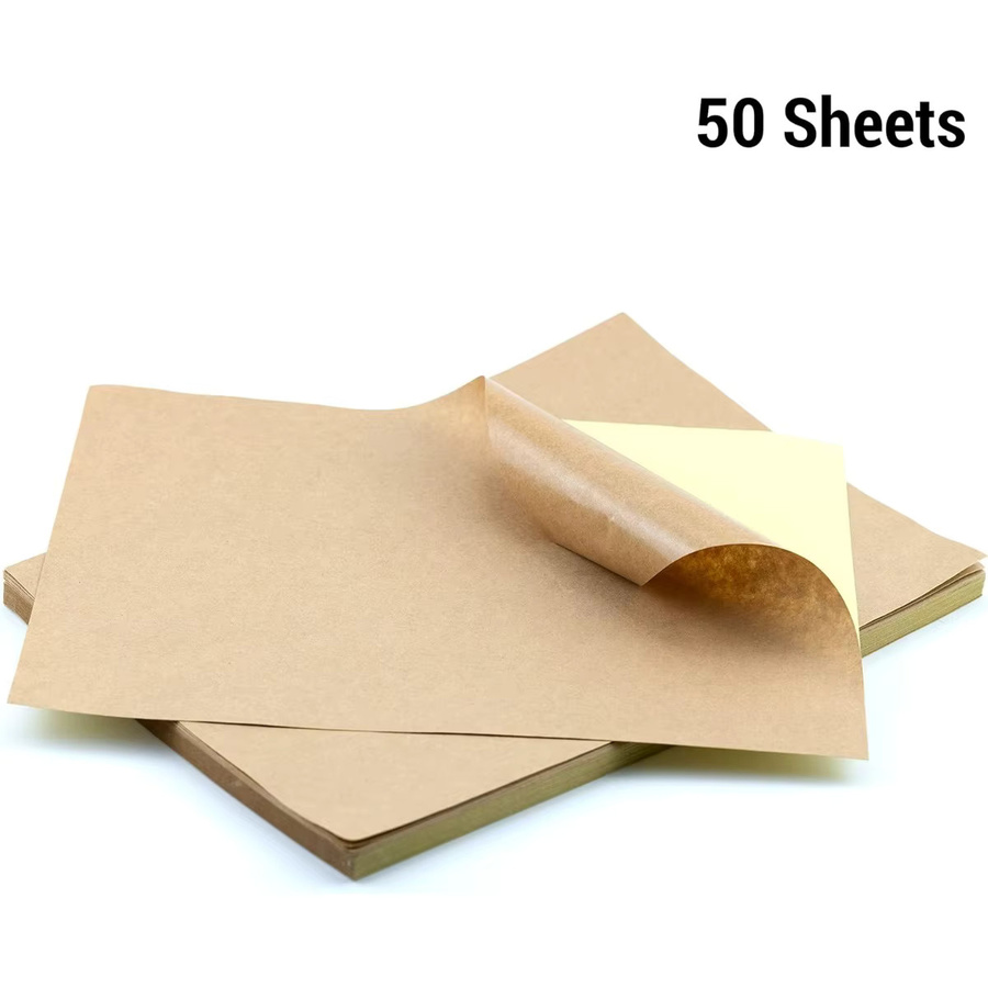 Selbstklebende A4 Kraftpapieraufkleber in Braun, bedruckbare Etiketten für das ganze Blatt, B/H: 21,08 x 29,72 cm - Bild 1