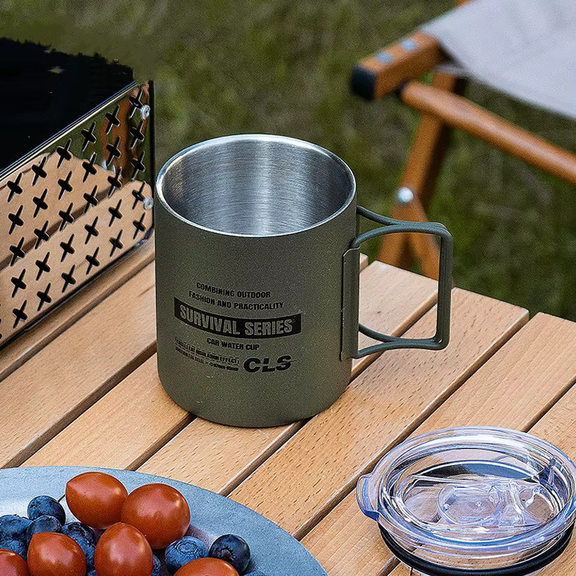 BOOMCOOL Doppelwandiger Edelstahl Becher aus 304 Edelstahl in Beige für Kaffee und Tee beim Camping und Outdoor - Bild 2