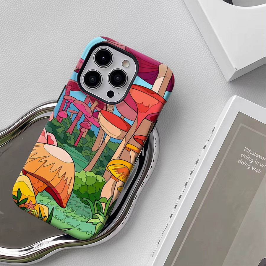 Bunte Handyhülle mit Pilzwald-Design für Apple iPhone 11 bis iPhone 17 Pro Max Plus mit doppelschichtiger Rückseite - Bild 4