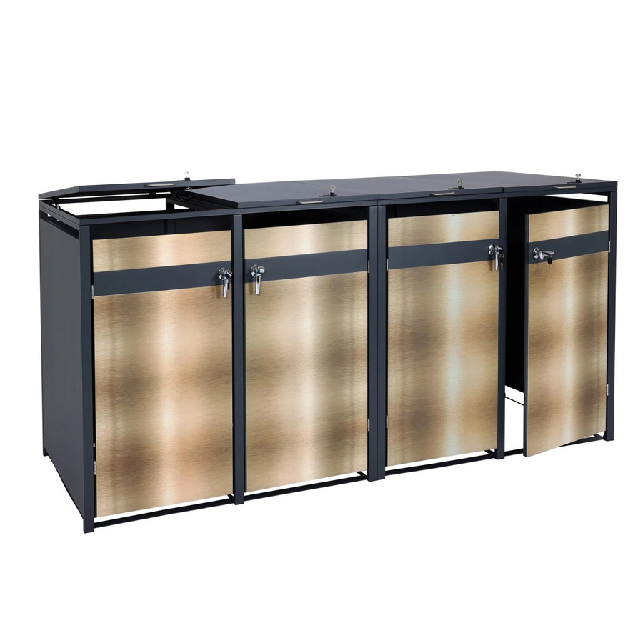 PROREGAL Mülltonnenbox für 4 Tonnen in Anthrazit und Gold, B/T/H: 264 x 117 x 80 cm - Bild 2