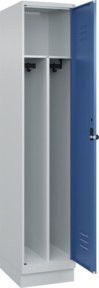 C+P Spind Classic PLUS Garderobenschrank mit Sockel, 1 Abteil, H x B x T: 195 x 40 x 50 cm, Sicherheits-Drehriegel, 4 Garderobenhaken und mittiger Trennwand, Grau/Blau - Bild 1