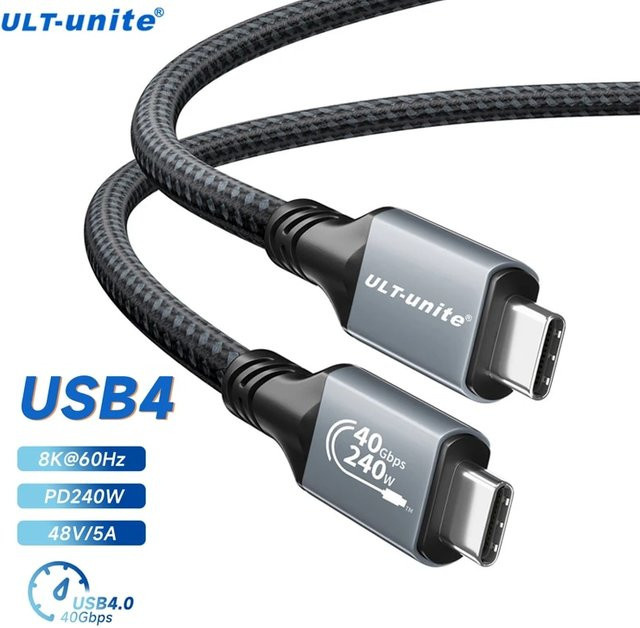 ULT-unite USB4 Typ C Kabel mit 240W Schnellladefunktion, 40 Gbit/s Datenübertragung und 8K 60Hz Unterstützung für Thunderbolt, Laptop und iPhone 15 Pro Max - Bild 1