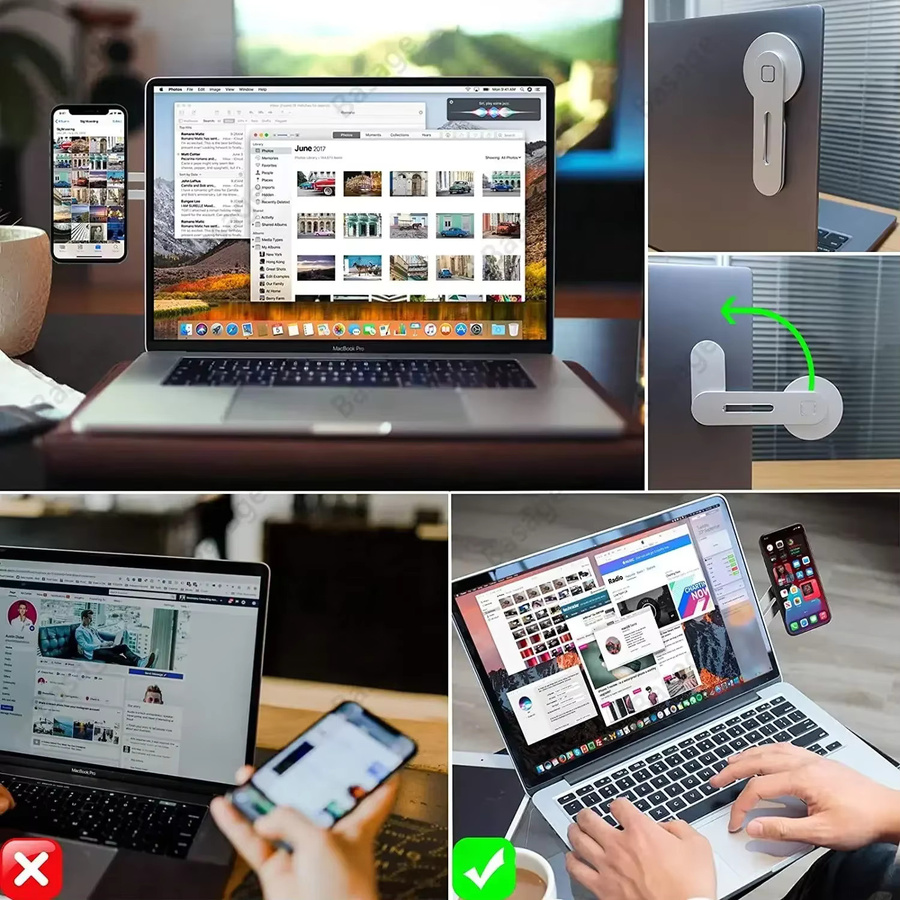 Magnetischer faltbarer Telefonhalter für Laptop und Monitor, universeller Seitenständer in Schwarz, kompatibel mit MagSafe iPhone 17 16 15 Serie und allen anderen Smartphones - Bild 3