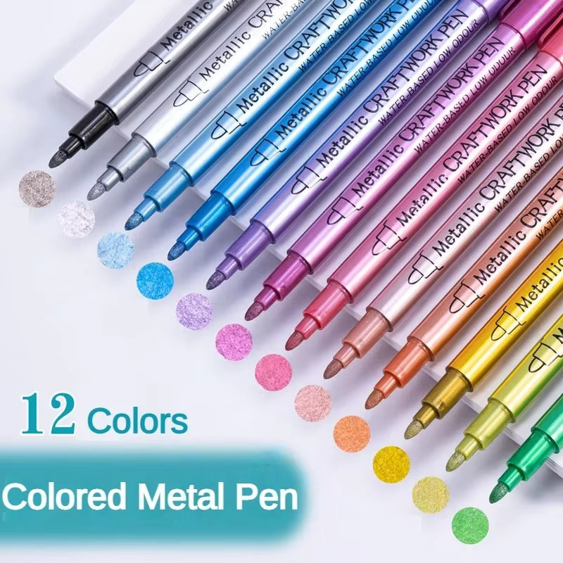 12 Farben Metallic-Markierungsstifte Set, permanente Kunstmarker für Manga, Basteln und DIY in Multicolor - Bild 2