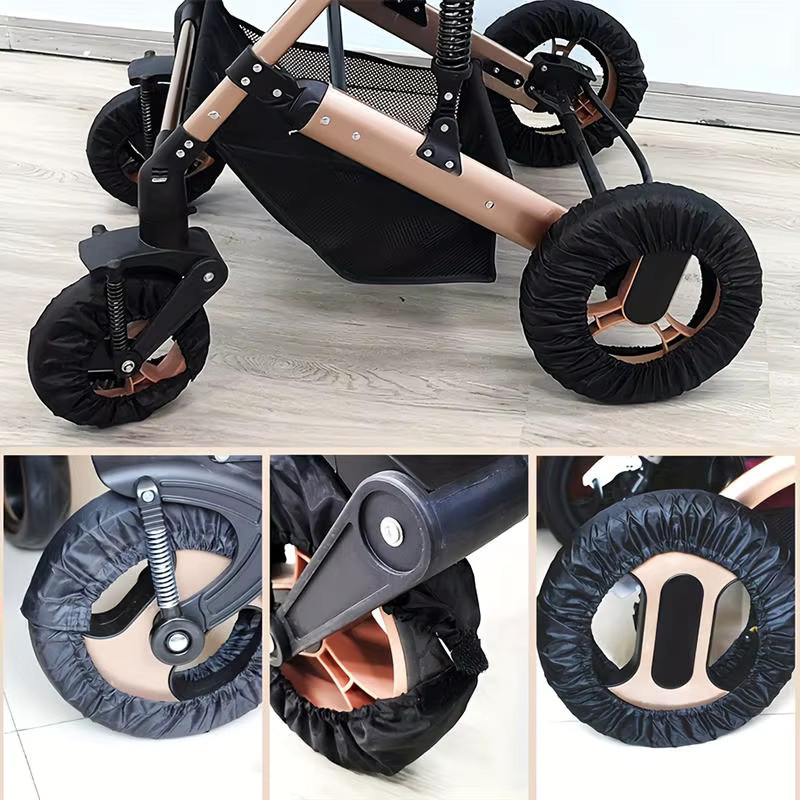4er-Set Staubdichte Radabdeckungen für Baby-Kinderwagen und Rollstühle in Schwarz zum Schutz der Reifen - Bild 4