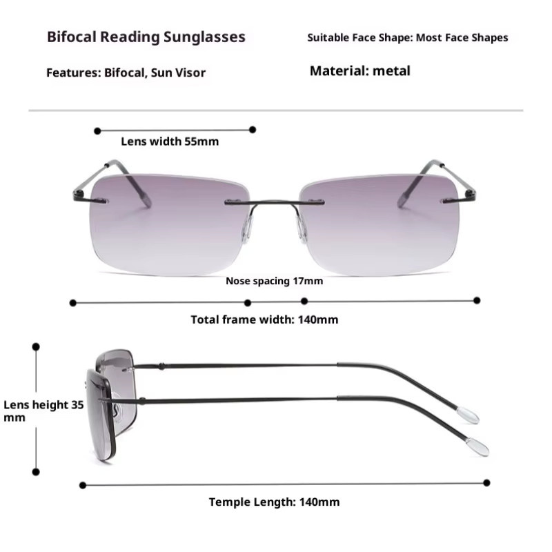 Randlose Lesebrille, rectangular, Metal, grey - Bild 2