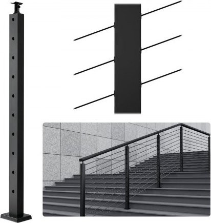 VEVOR Kabelgeländerpfosten aus Edelstahl SUS304 mit gebogener Halterung und 30 Grad abgewinkeltem Loch, Schwarz, Höhe: 91,4 cm, Breite: 2,5 cm, Tiefe: 5,1 cm - Bild 1