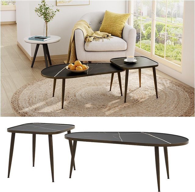 Vicco Couchtisch-Set Manitoba Schwarz Matt, 2 Teile, Breite: 105 cm, Tiefe: 37 cm - Bild 1