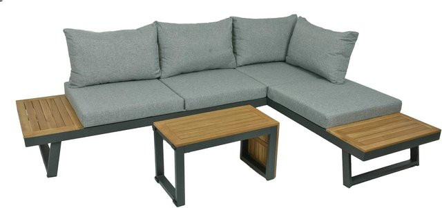 DELUKE Gartenloungeset 3-tlg aus Akazienholz in Grau mit Aluminiumgestell - Bild 1