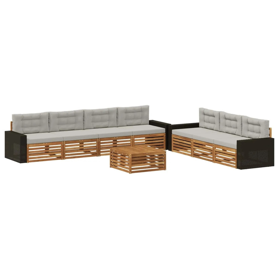 vidaXL Outdoor-Sofagarnitur aus Akazienholz mit Polstern in Natur und Hellgrau, 8-teiliges Set mit Tisch und Kissen - Bild 2