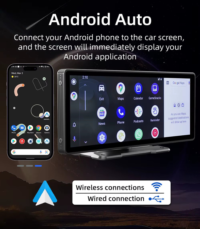 BQCC Tragbarer 10,26 Zoll Auto MP5 Player mit Wireless CarPlay, Android Auto und Mirrorlink, Rückspiegel mit Bluetooth, USB und DVR in Schwarz - Bild 5