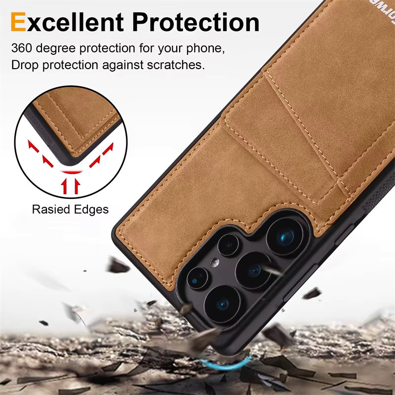 Stoßfeste Leder-Brieftasche als Handyhülle für Samsung Galaxy S25 S24 S23 S22 S21 Ultra Plus mit Kartenfach in Blau und Braun - Bild 3