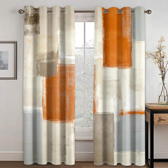 Yiran Furniture Vorhangset mit 3D-Abstrakter Kunst und geometrischer Schattierung, 2er-Set, Orange, B: 100 cm, H: 160 cm - Bild 1