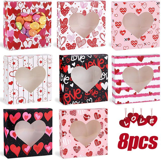 8-teiliges ZQNYCY Geschenkbox-Set aus Papier mit Fenster in Mehrfarbig für Valentinstag, Hochzeit, Geburtstag oder Party - Bild 1