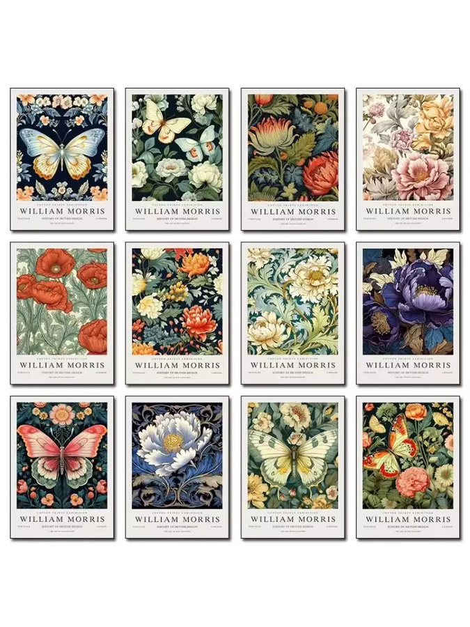 Potdemiel Retro Wandbild William Morris Schmetterling und Pflanzen Motiv als Paper Poster in Multicolour, Breite: 25,0 cm, Höhe: 25,0 cm - Bild 2