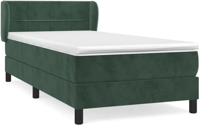 vidaXL Boxspringbett mit Matratze in Dunkelgrün aus Samt, Hybridbett mit Taschenfederkern, B/T/H: 90 x 200 x 93 cm - Bild 1