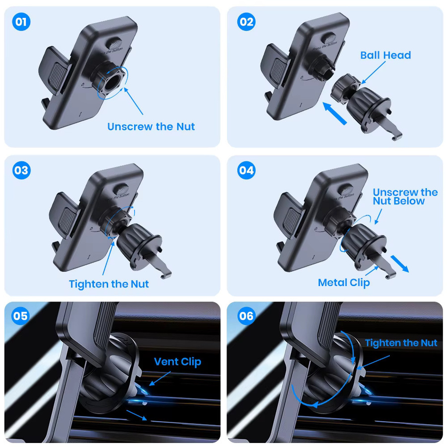 TOPK Handy-Autohalterung für Lüftungsschlitze, 360 Grad Rotations-Universal-Telefonständer in Schwarz für iPhone und Samsung - Bild 6
