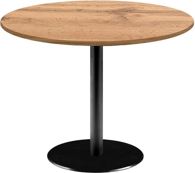 RestooTab Tisch Rome XL rund, Eiche Dekor und schwarzes Gestell, Höhe: 73 cm, Durchmesser: 120 cm - Bild 1