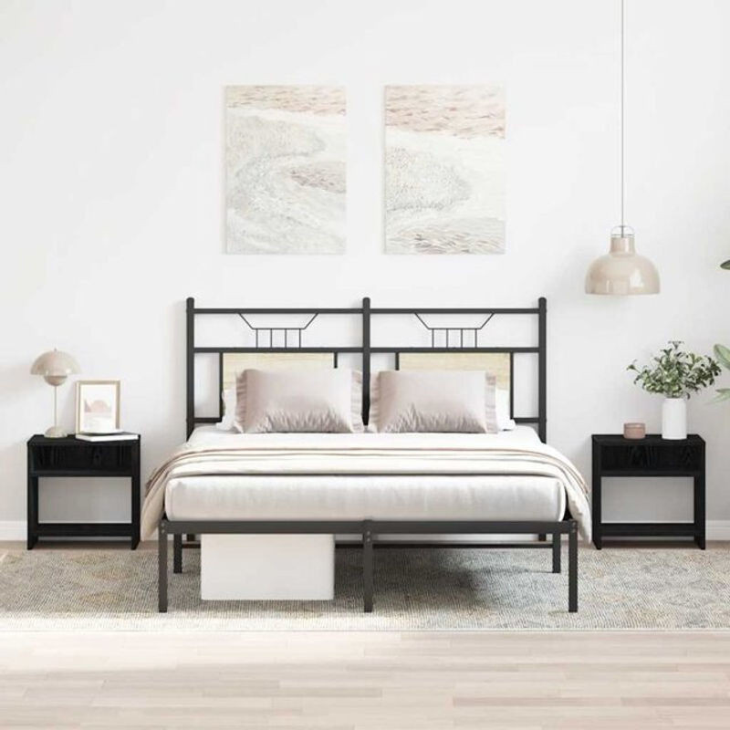 Vidaxl Nachttische 2er-Set in Schwarz und Eichen-Optik im Industrial Design aus Holzwerkstoff und Stahl, B/T/H: 40 x 30 x 40 cm - Bild 1