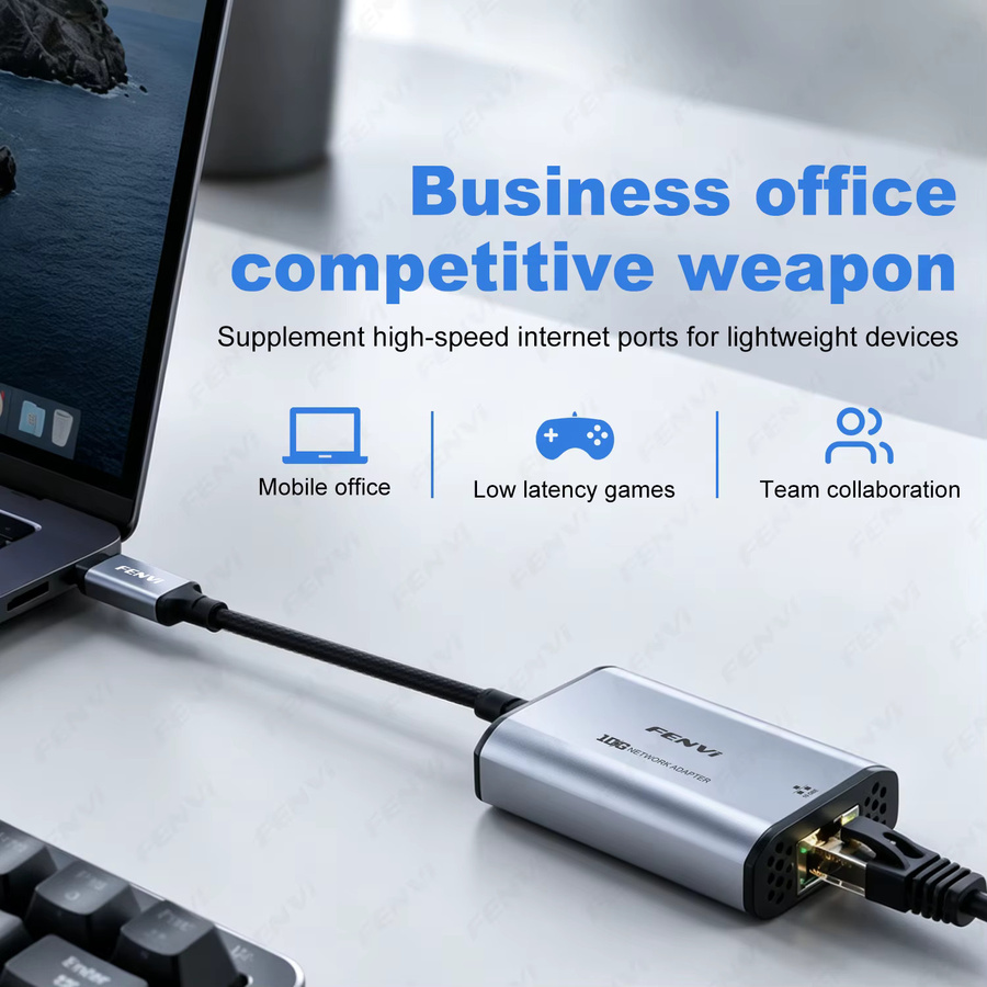 FENVI USB-Netzwerkadapter USB 3.2 auf 10GbE RJ45 Gigabit-Ethernet-Konverter in Silber mit USB-C Anschluss - Bild 3