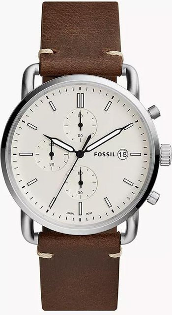 Fossil Armbanduhr, Quarz, Edelstahl, Leder, braun, Herren - Bild 1
