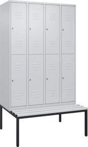 C+P Doppelstock-Spind Classic PLUS Sitzbank mit 4 Abteilen und unterbauter Bank, Farbe: Grau/Schwarz, B/T/H: 212,0 x 120,0 x 81,5 cm - Bild 1