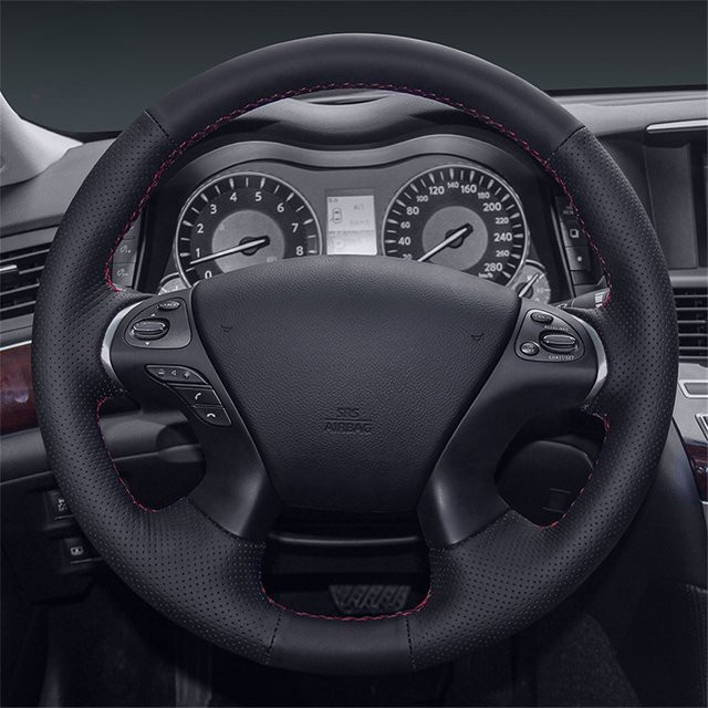 GNUPME Lenkradabdeckung aus Mikrofaser-Leder für Infiniti JX35 M35 M25 M56 Q70 QX60 und Nissan Murano Pathfinder in Schwarz - Bild 1