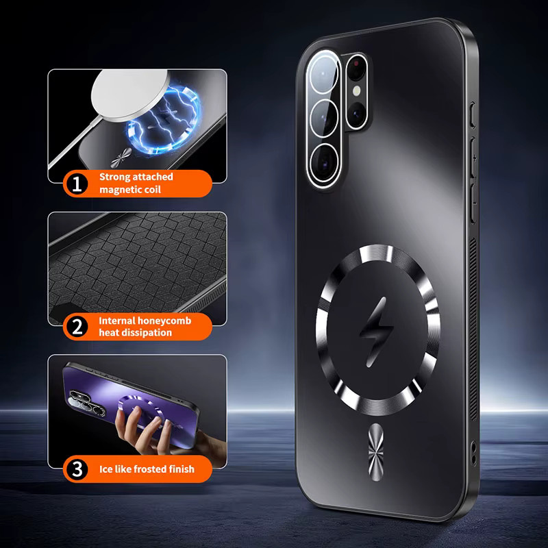 AG Matte Glaslinsen-Schutzhülle mit Magnetverschluss für Samsung S26+ S25 S24 Ultra A57 in Weiß, kompatibel mit MagSafe kabelloser Aufladung - Bild 1