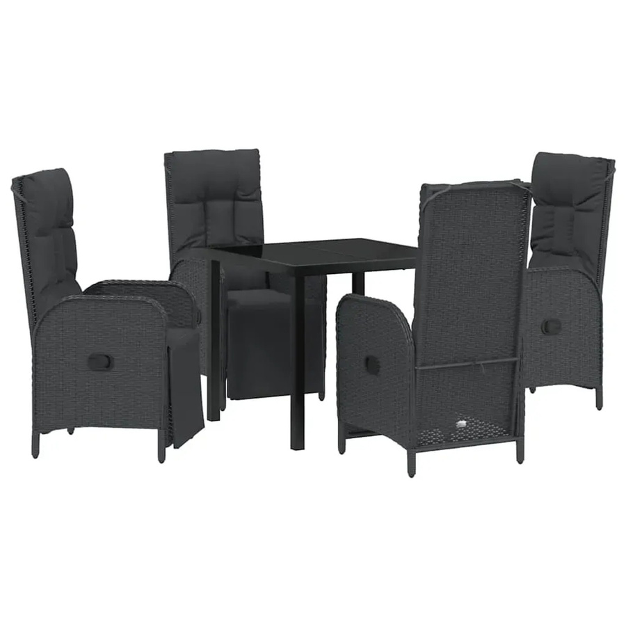 vidaXL Garten Essgruppe 5-teilig aus Poly-Rattan und Stahl in Schwarz mit Glasplatte und Kissen - Bild 2