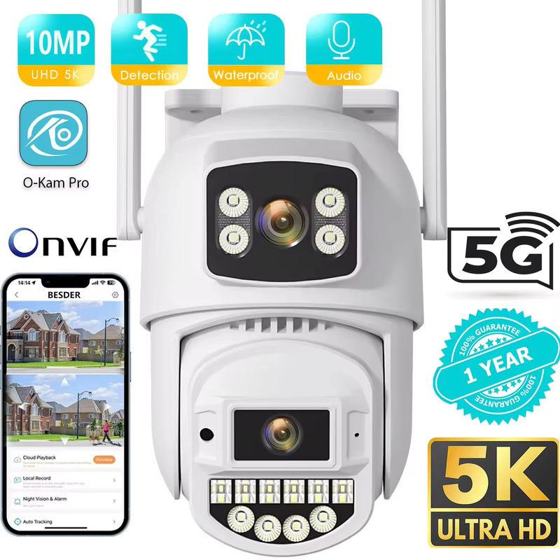 BESDER Dual-Objektiv IP PTZ Outdoor Überwachungskamera mit 4K 8MP und 10MP Auflösung, 5G WIFI, Menschliche Erkennung, Weiß - Bild 5