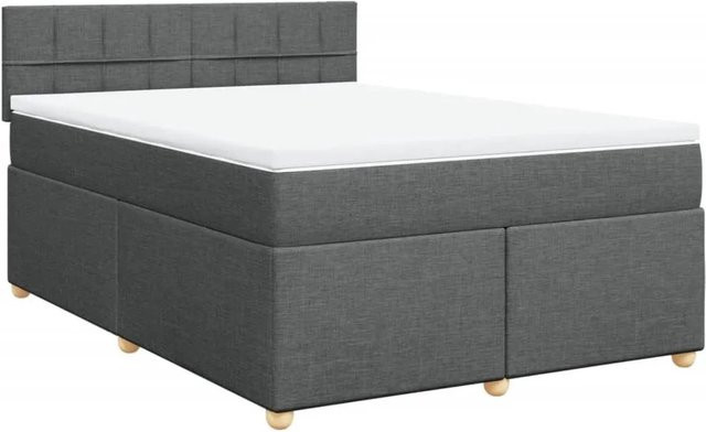 vidaXL Boxspringbett mit Matratze Dunkelgrau, Hybridbett mit Taschenfederkern aus Stoff und Kiefernholz, B/T/H: 140 x 200 x 100,5 cm - Bild 1