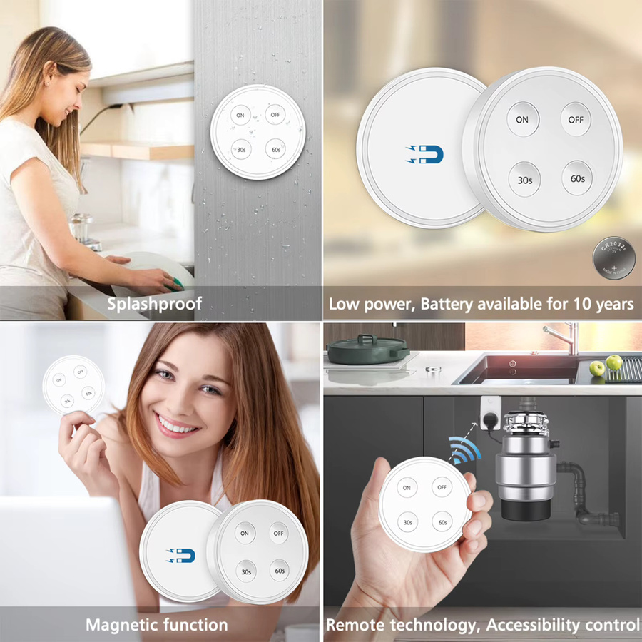 LoraTap Wireless RF868Mhz KR Stecker Steckdose mit Fernbedienung und 30/60s Timer für Müllentsorger und Lebensmittelabfallmühlen in Schwarz oder Weiß - Bild 3