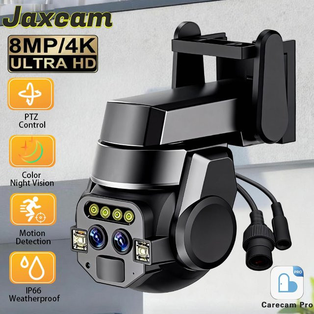 Jaxcam 8MP 4K PTZ WLAN-Kamera mit Doppellinse, Doppelbildschirm, 10X Zoom, Menschenerkennung und Auto-Tracking für die Außenüberwachung in Schwarz - Bild 1